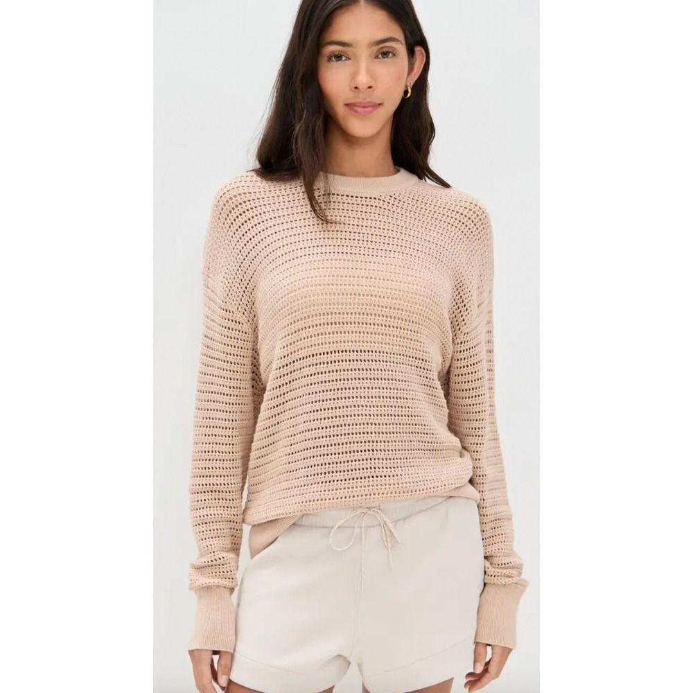 Varley kershaw crewneck sweater Open Knit Large Tan Excellent  Crewneck